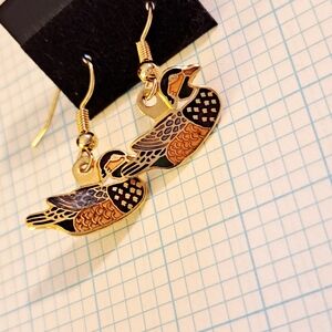 Aviva Gold Multicolored Enamel Duck Earrings
